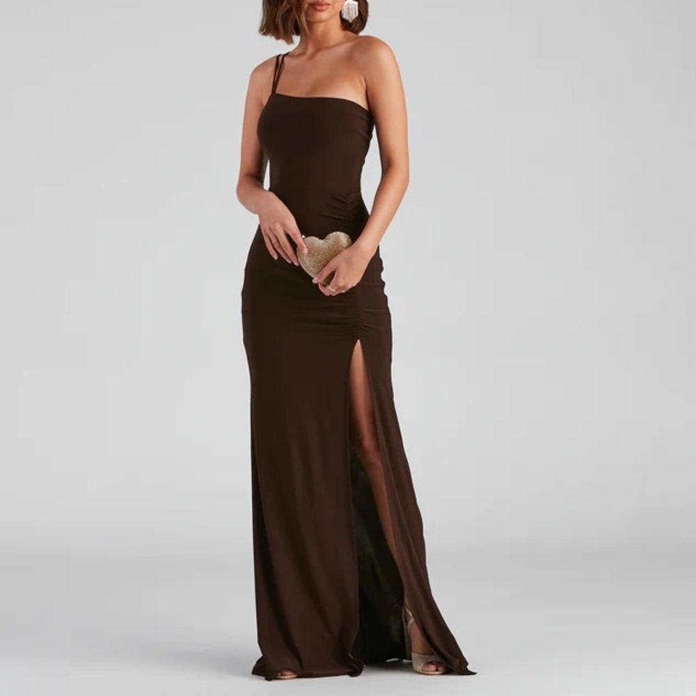 Formal One Shoulder Slit Dress
